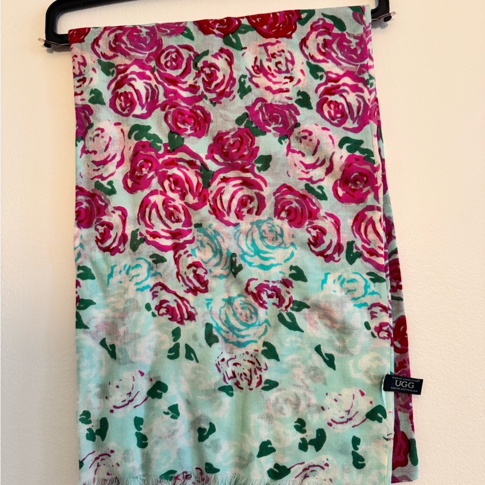 New UGG Floral Scarf with Pink and Blue Ombre Fade - Picture 5 of 6